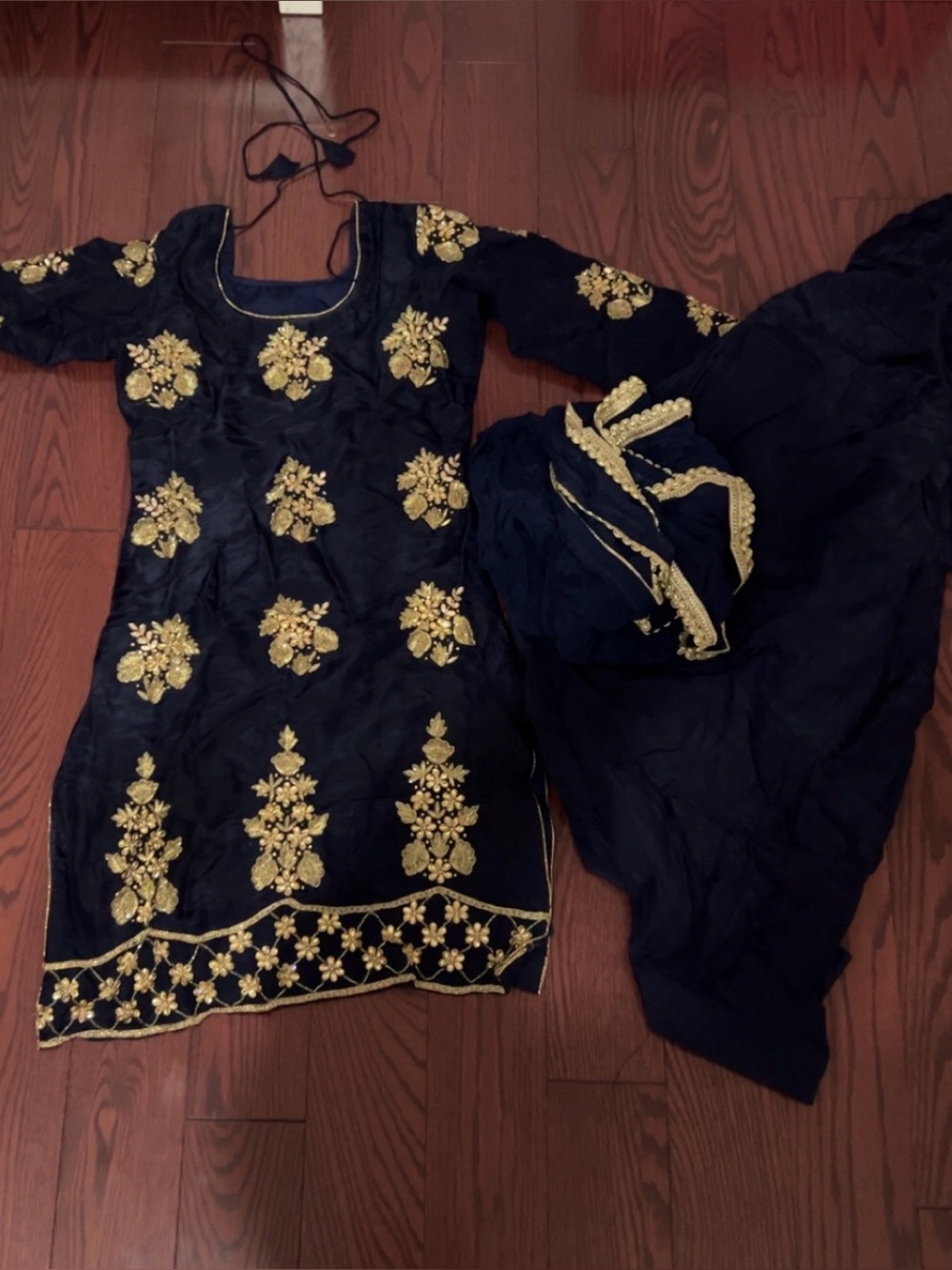 Navy Blue Ethnic Suit with Gold Embroidery